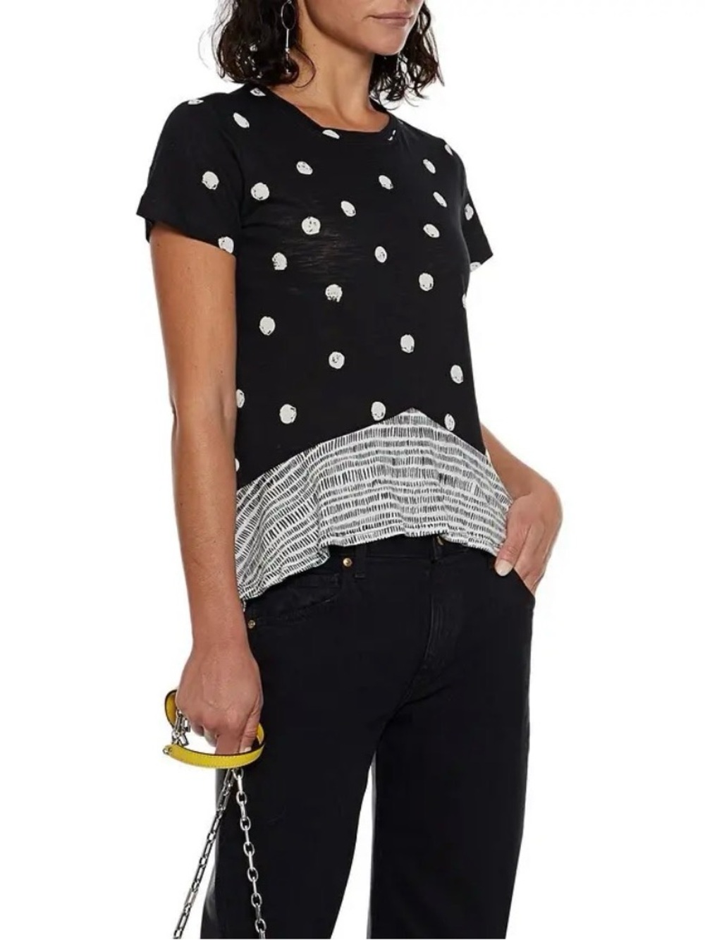 Proenza Schouler Black and White Polka Dot Mix Media Cotton Jersey Top SMALL